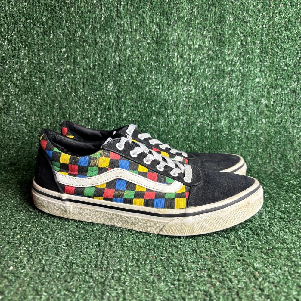 Vans Old Skool Rainbow Checkerboard Skater Sneaker Shoes Black‎ Womens 6 (4.5Y)